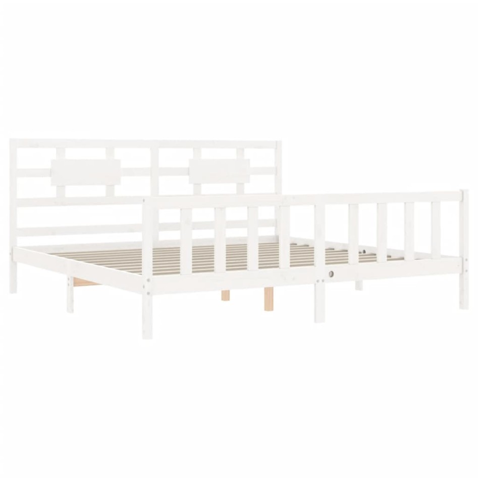 Estructura de cama con cabecero madera maciza blanco 200x200