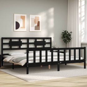 Estructura de cama con cabecero madera maciza negro 200x200