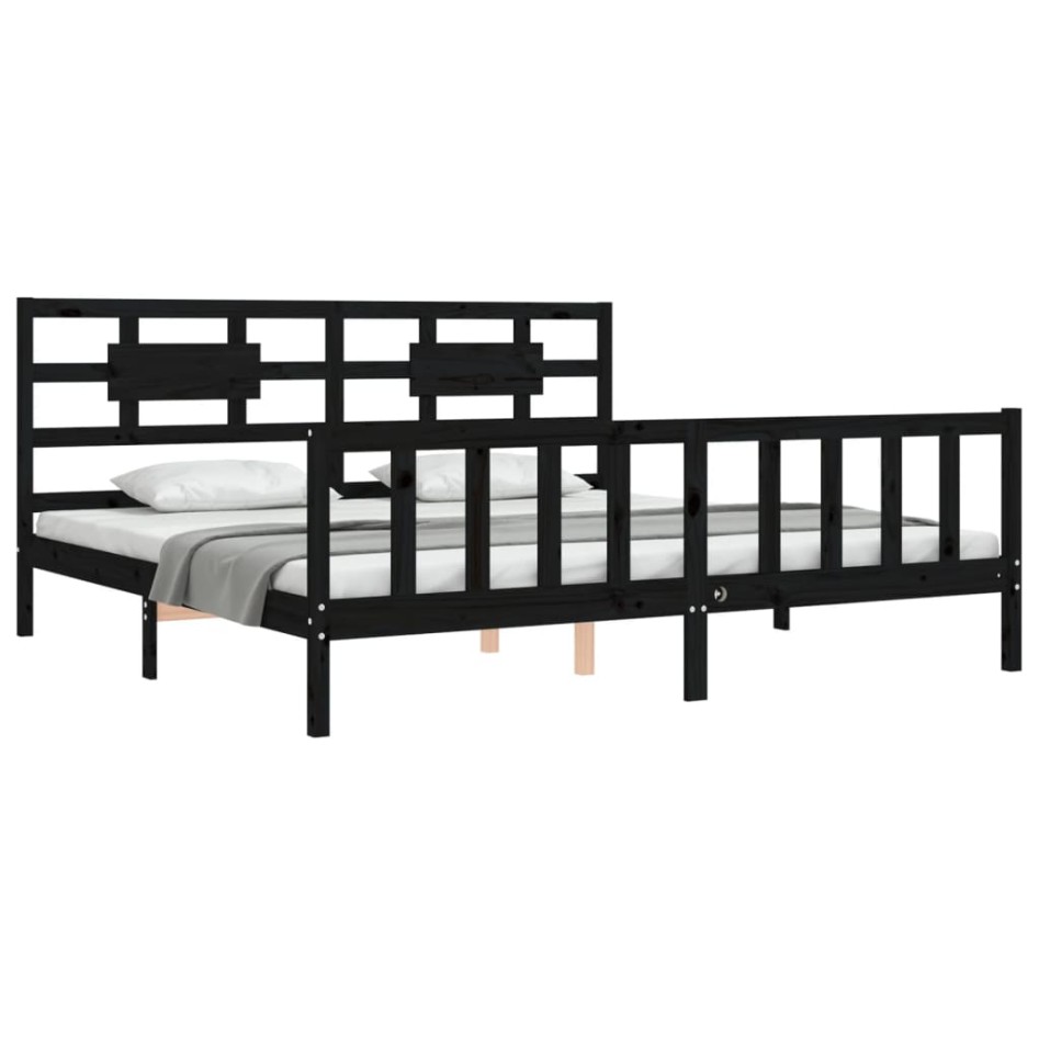 Estructura de cama con cabecero madera maciza negro 200x200