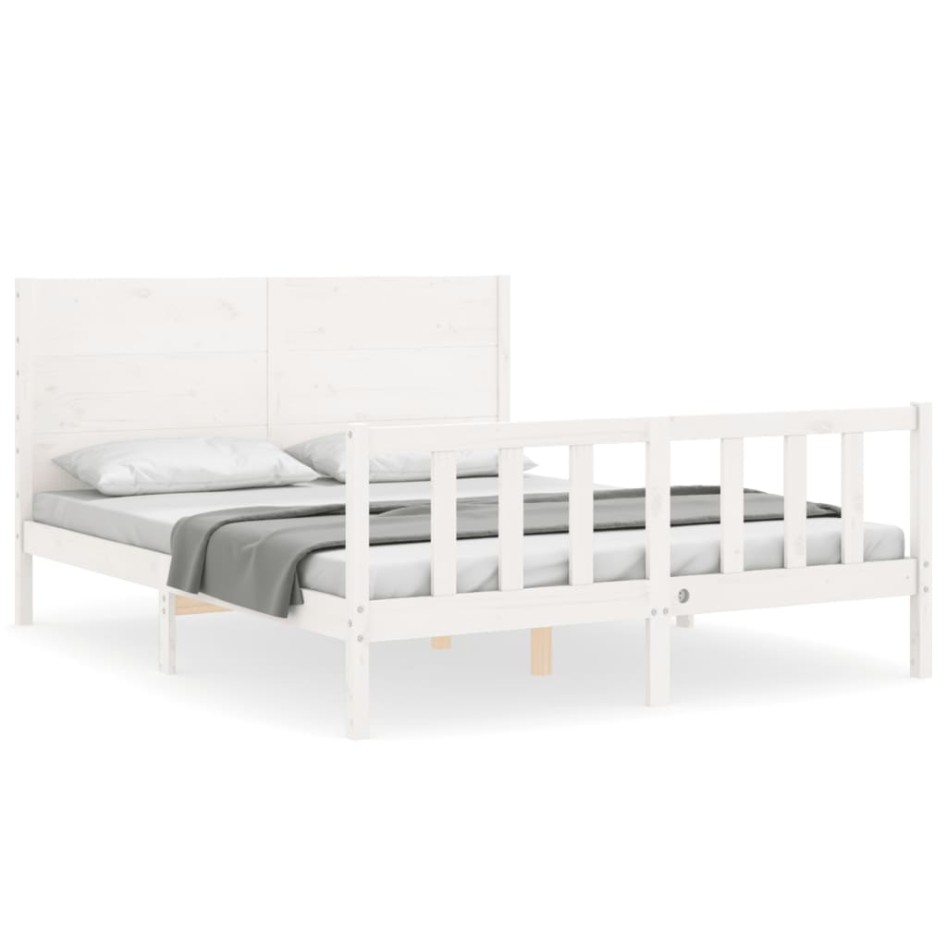 Estructura de cama con cabecero madera maciza blanco 160x200