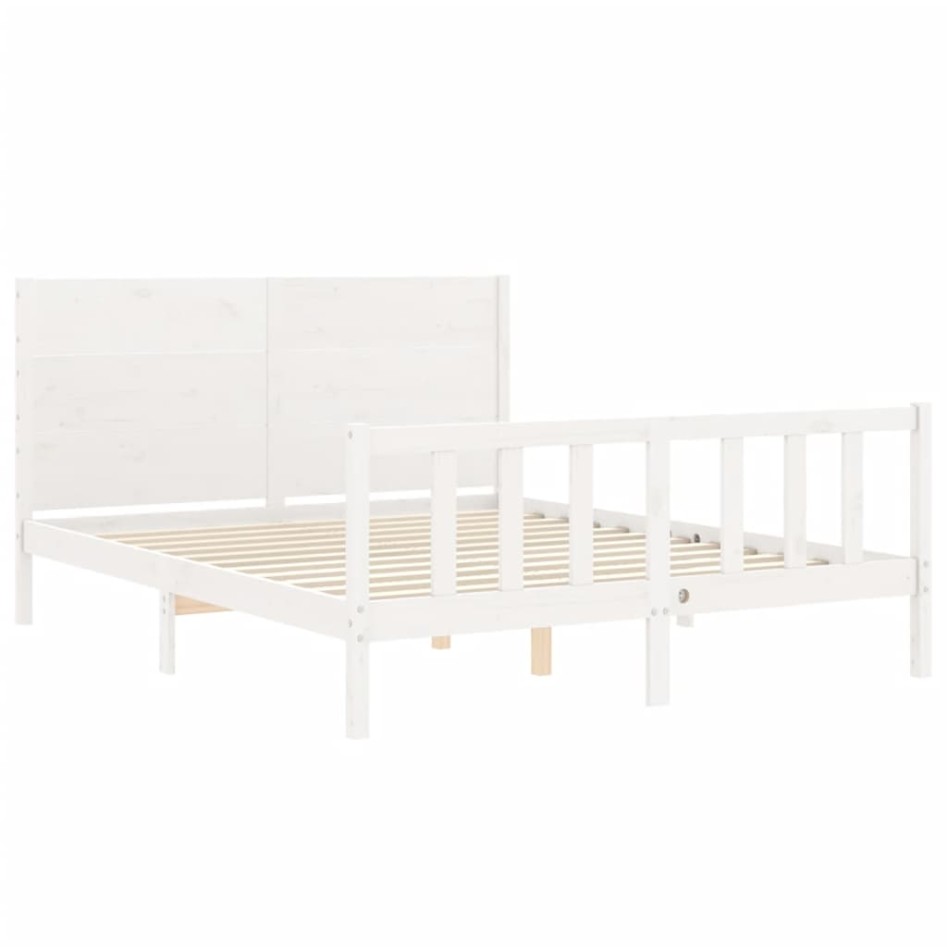 Estructura de cama con cabecero madera maciza blanco 160x200