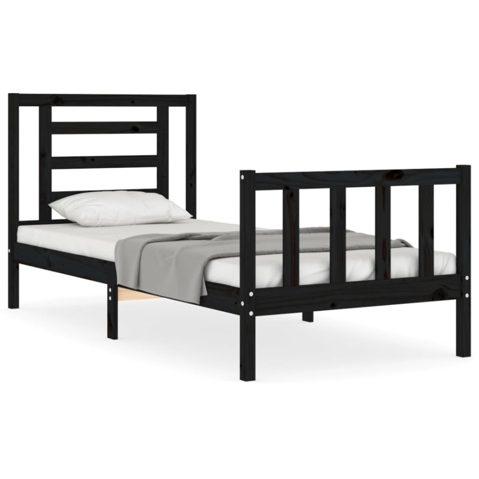 Estructura de cama con cabecero madera maciza negro 90x200