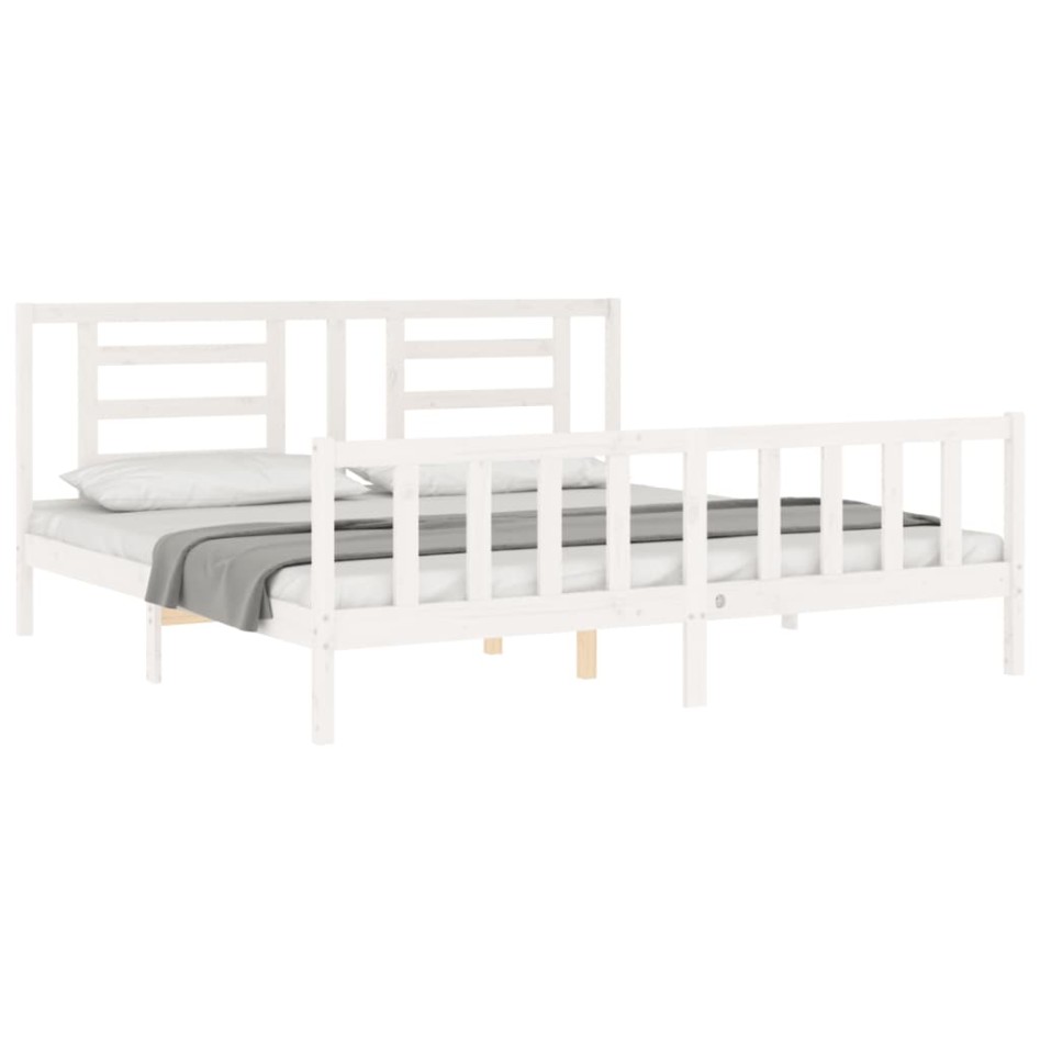 Estructura de cama con cabecero madera maciza blanco 200x200