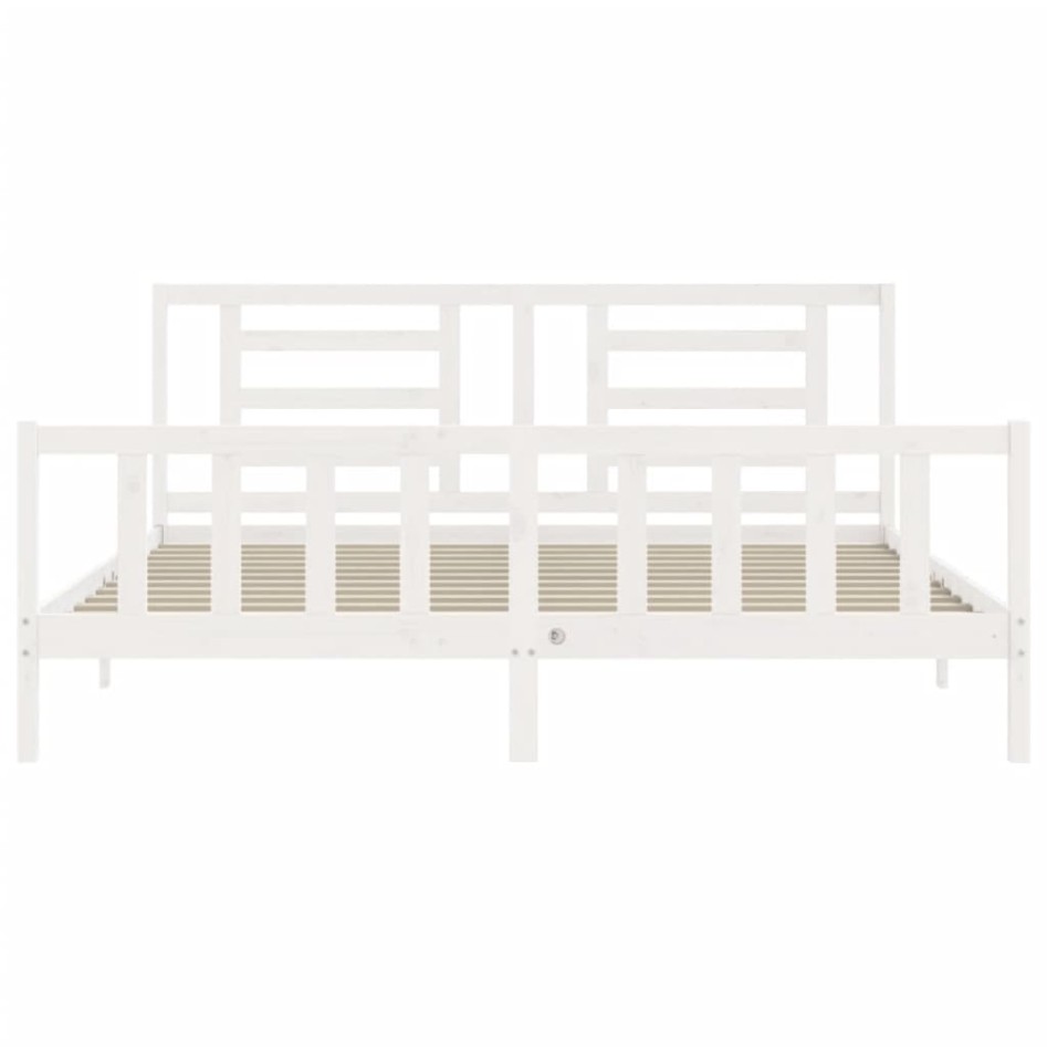 Estructura de cama con cabecero madera maciza blanco 200x200