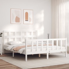 Estructura de cama matrimonio con cabecero madera maciza