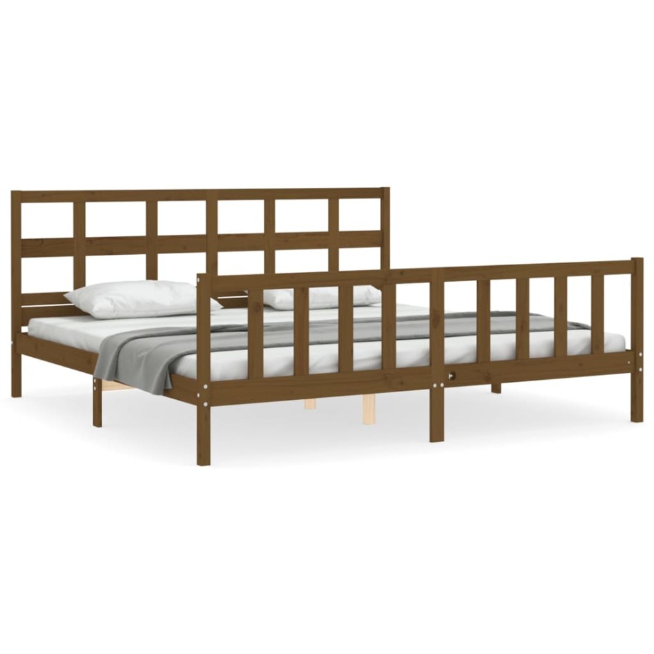 Estructura cama y cabecero madera maciza marrón miel 200x200