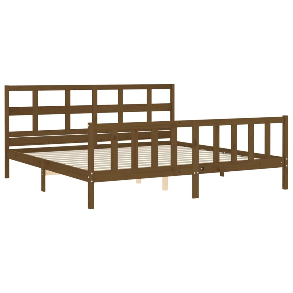 Estructura cama y cabecero madera maciza marrón miel 200x200