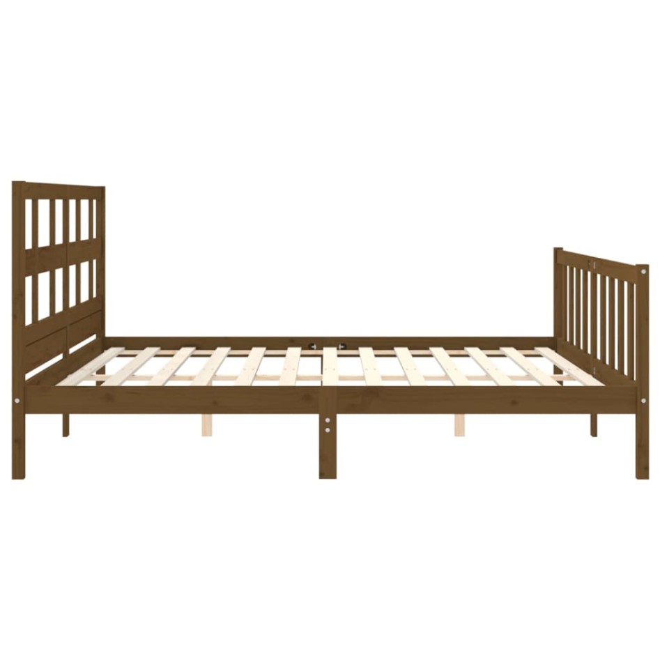 Estructura cama y cabecero madera maciza marrón miel 200x200