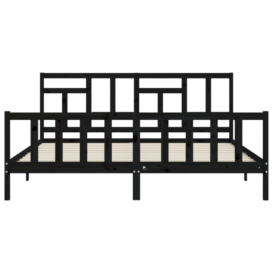 Estructura de cama con cabecero madera maciza negro 200x200