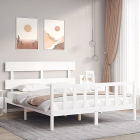 Estructura de cama con cabecero madera maciza blanco 160x200