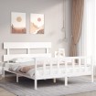 Estructura de cama con cabecero madera maciza blanco 160x200 cm
