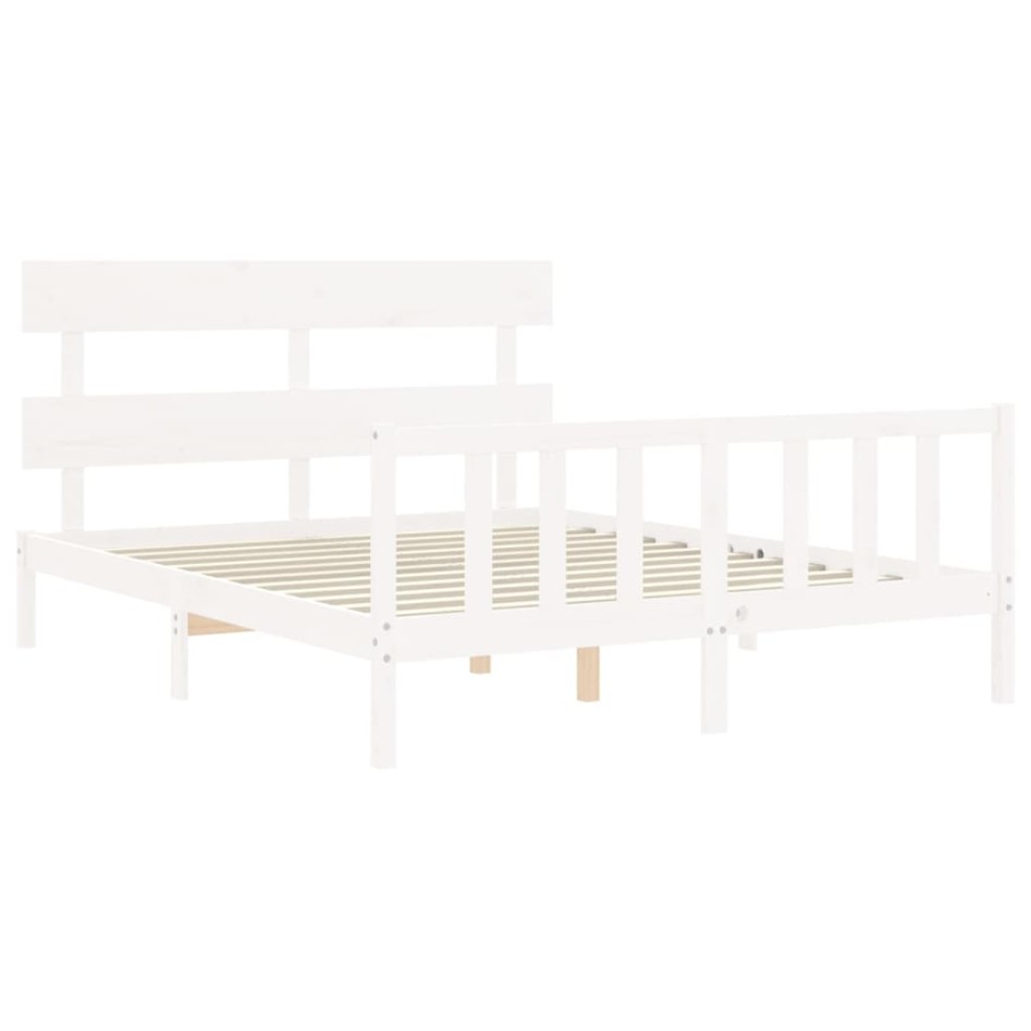 Estructura de cama con cabecero madera maciza blanco 160x200