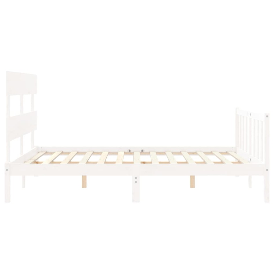 Estructura de cama con cabecero madera maciza blanco 160x200