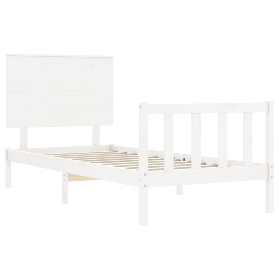 Estructura de cama con cabecero madera maciza blanco 90x200