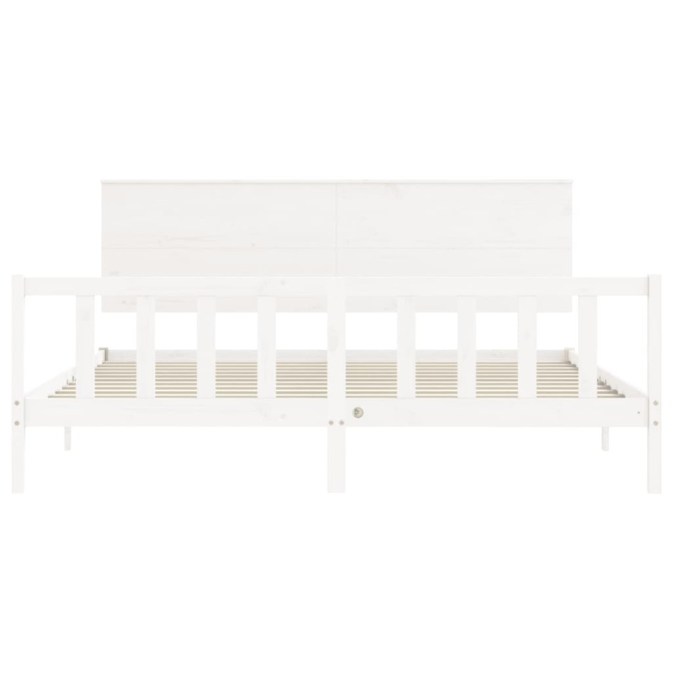 Estructura de cama con cabecero madera maciza blanco 200x200