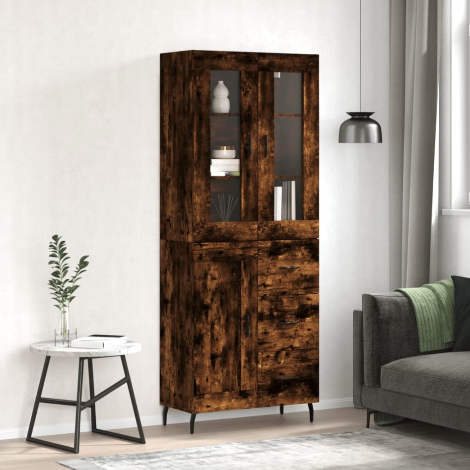 Aparador alto madera contrachapada roble ahumado 69,5x34x180
