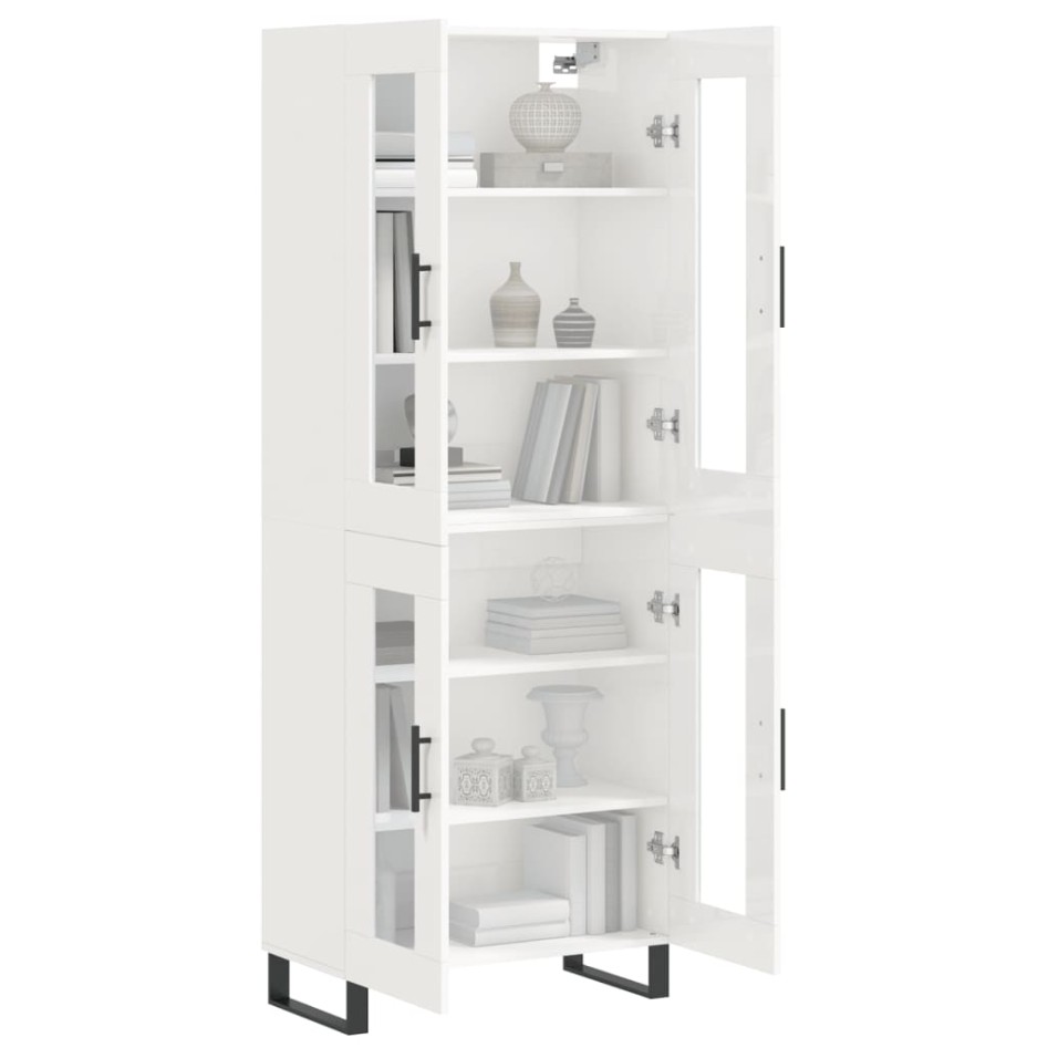 Aparador alto madera contrachapada blanco brillo 69,5x34x180