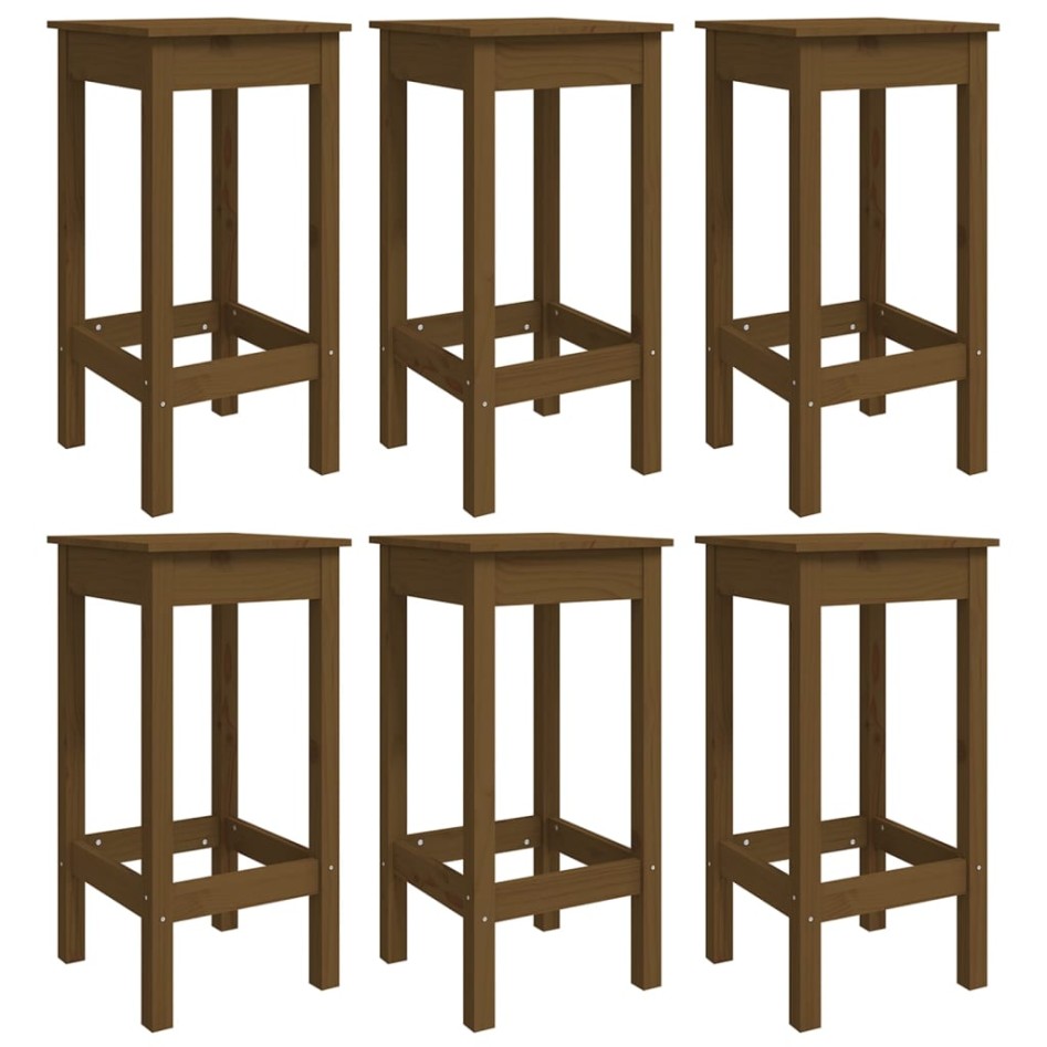 Mesa y taburetes altos de jardín 7 pzas madera pino marrón