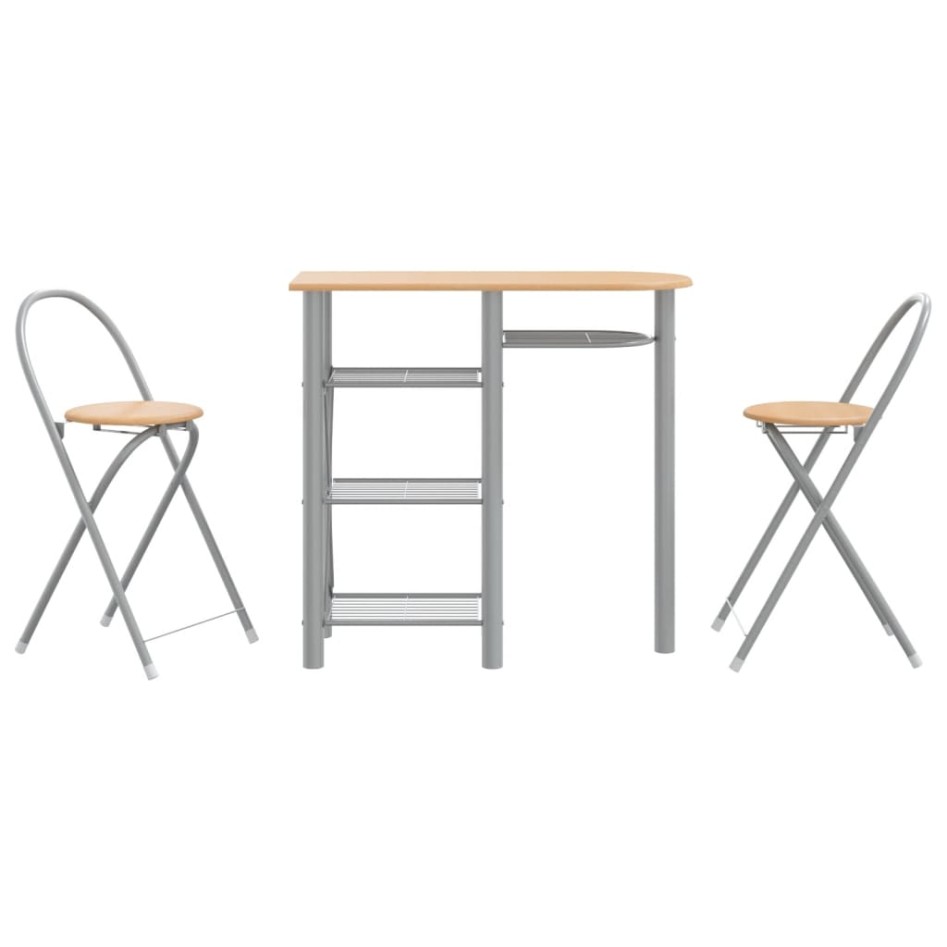 Mesa y taburetes altos 3 pzas hierro y madera gris y