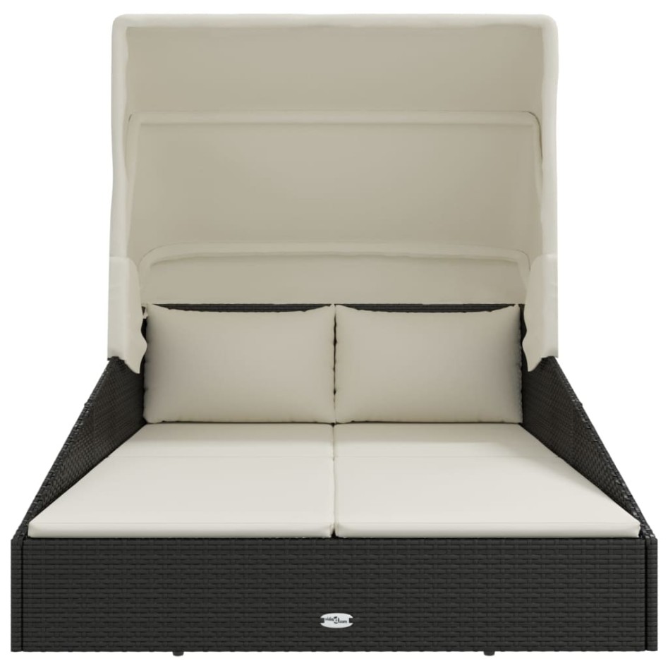 Tumbona con toldo plegable ratán sintético negro 200x114x128