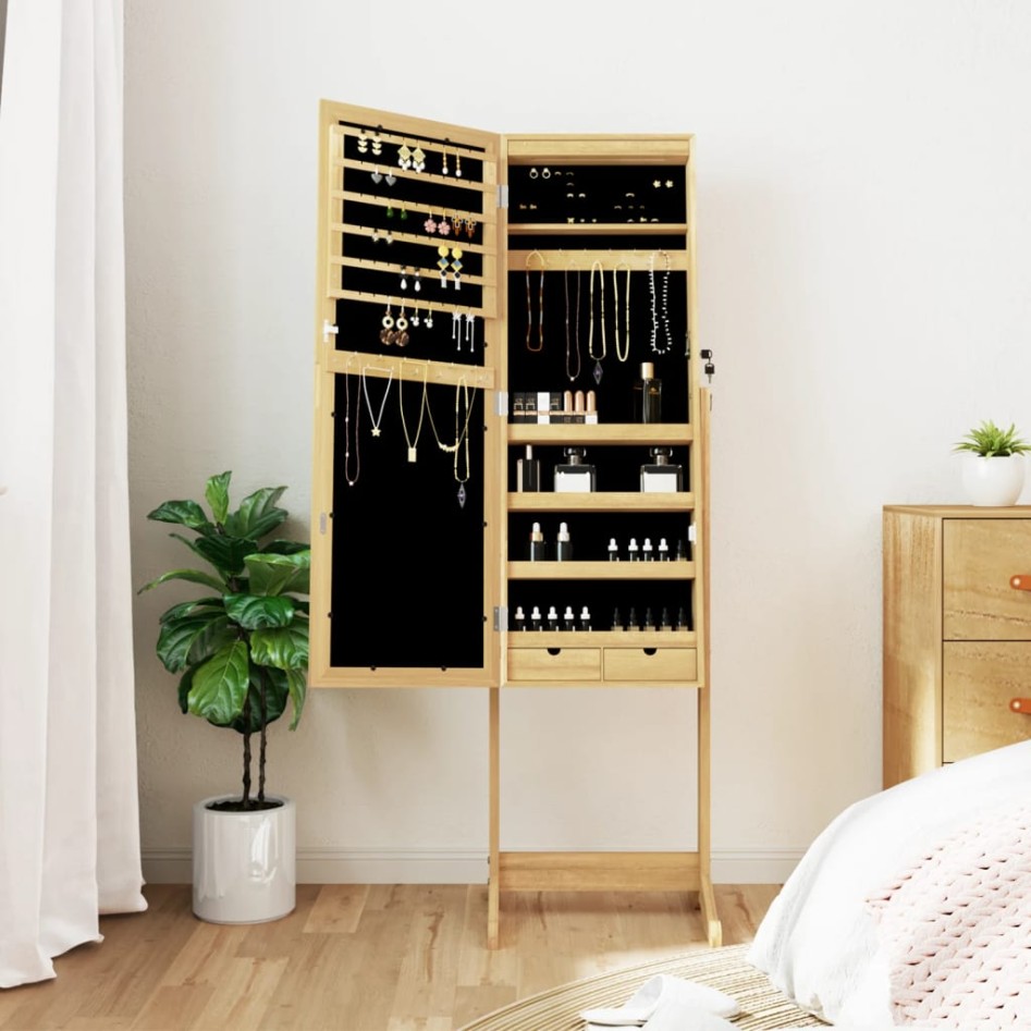 Espejo de pie con joyero y luces