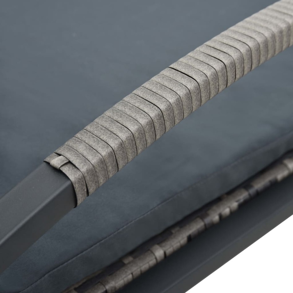 Tumbona con cojín y ruedas ratán sintético gris