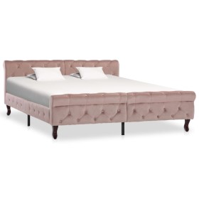 Estructura de cama de terciopelo rosa 160x200