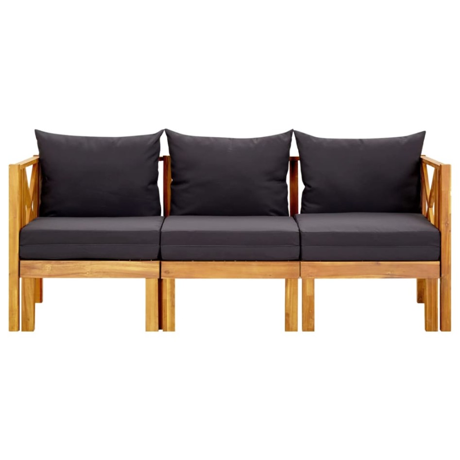 Banco jardín 3 plazas con cojines madera maciza acacia 179