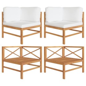 Sofás de esquina 2 uds madera maciza teca y cojines color