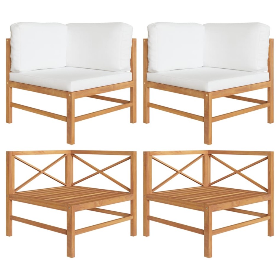 Sofás de esquina 2 uds madera maciza teca y cojines color