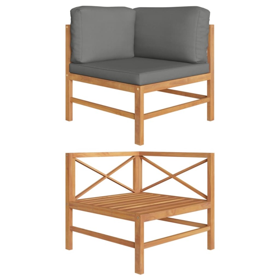 Sofá de esquina madera maciza de teca con cojines gris