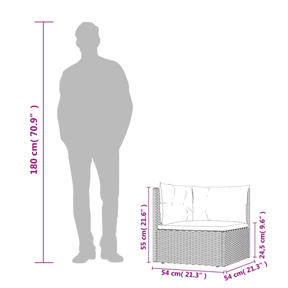 Sofá de esquina de jardín con cojines ratán sintético