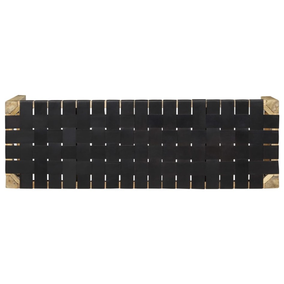 Banco de cuero auténtico negro y madera de mango maciza 110