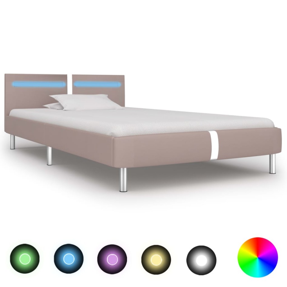 Estructura de cama con LED cuero sintético capuchino 90x200
