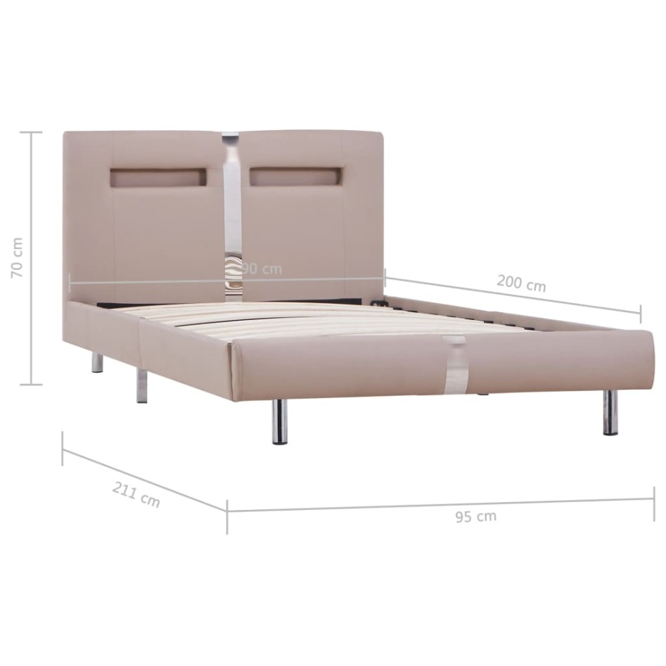 Estructura de cama con LED cuero sintético capuchino 90x200