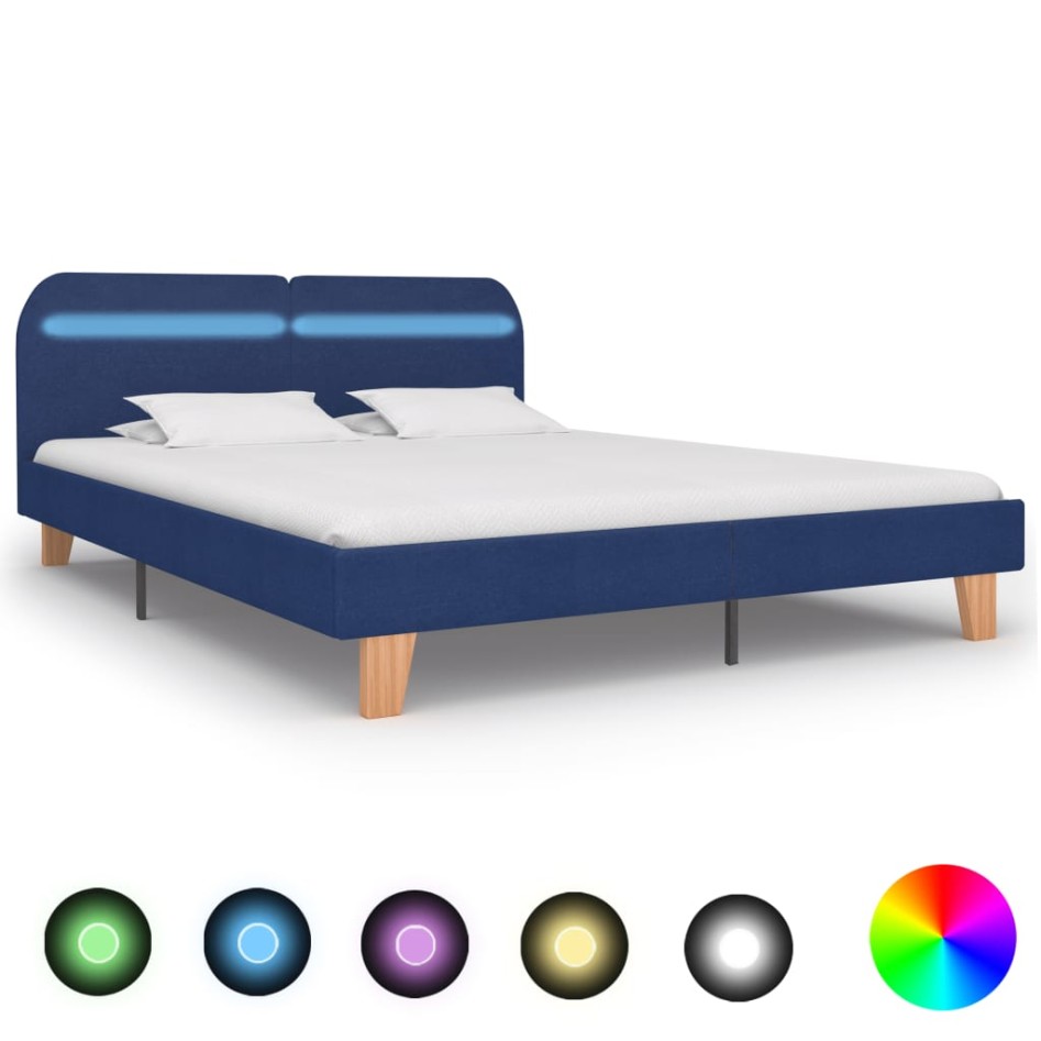 Estructura de cama con LED tela azul 180x200