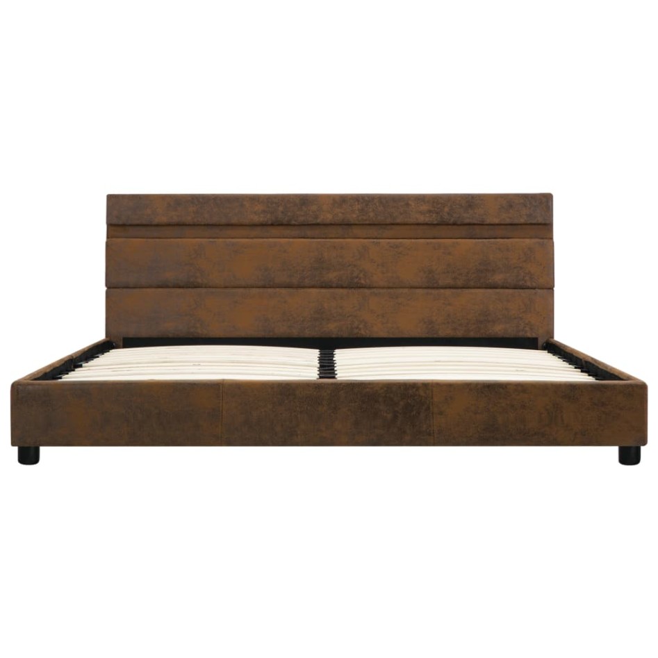 Estructura de cama con LED tela marrón 140x200