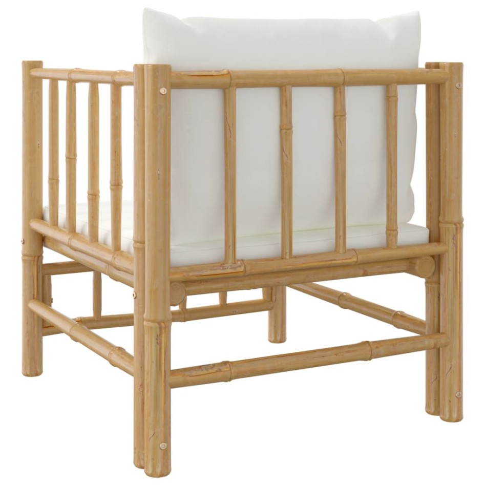 Sofá de jardín bambú con cojines blanco