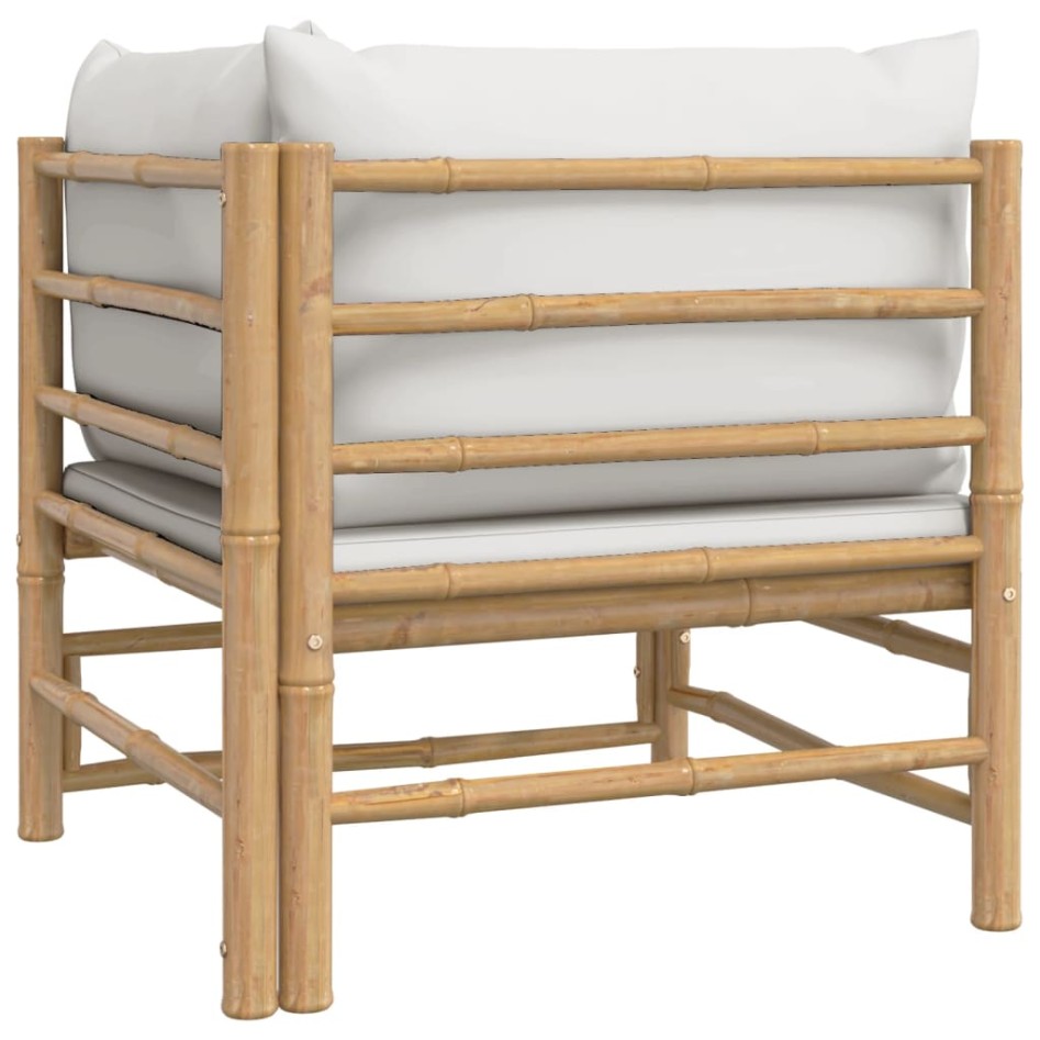 Sofá esquinero de jardín con cojines bambú gris