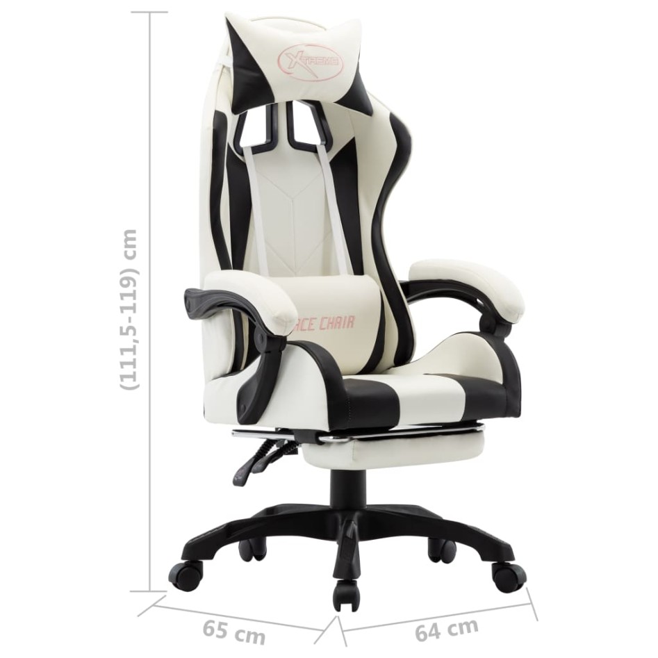 Silla gaming con reposapiés cuero sintético negro y