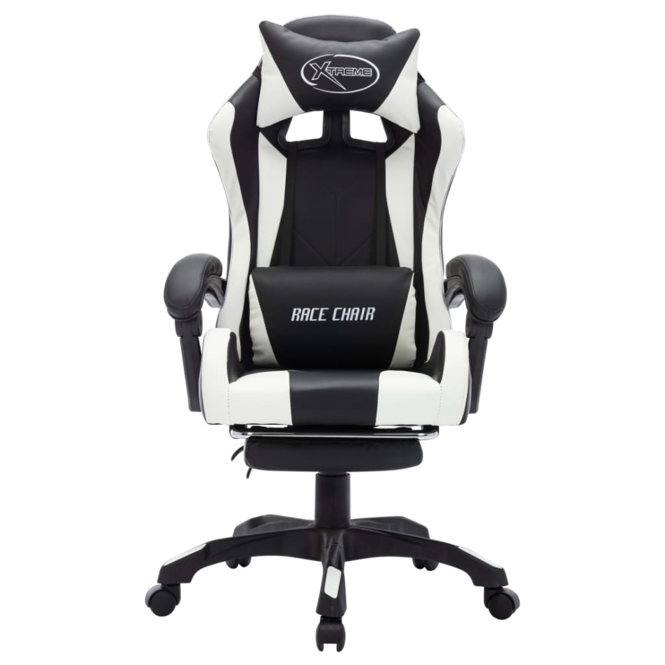 Silla gaming con luces LED RGB cuero sintético blanco y