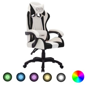 Silla gaming con luces LED RGB cuero sintético blanco y