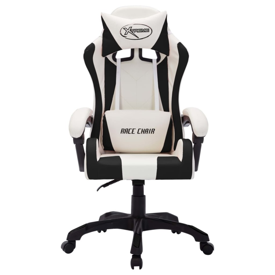Silla gaming con luces LED RGB cuero sintético blanco y