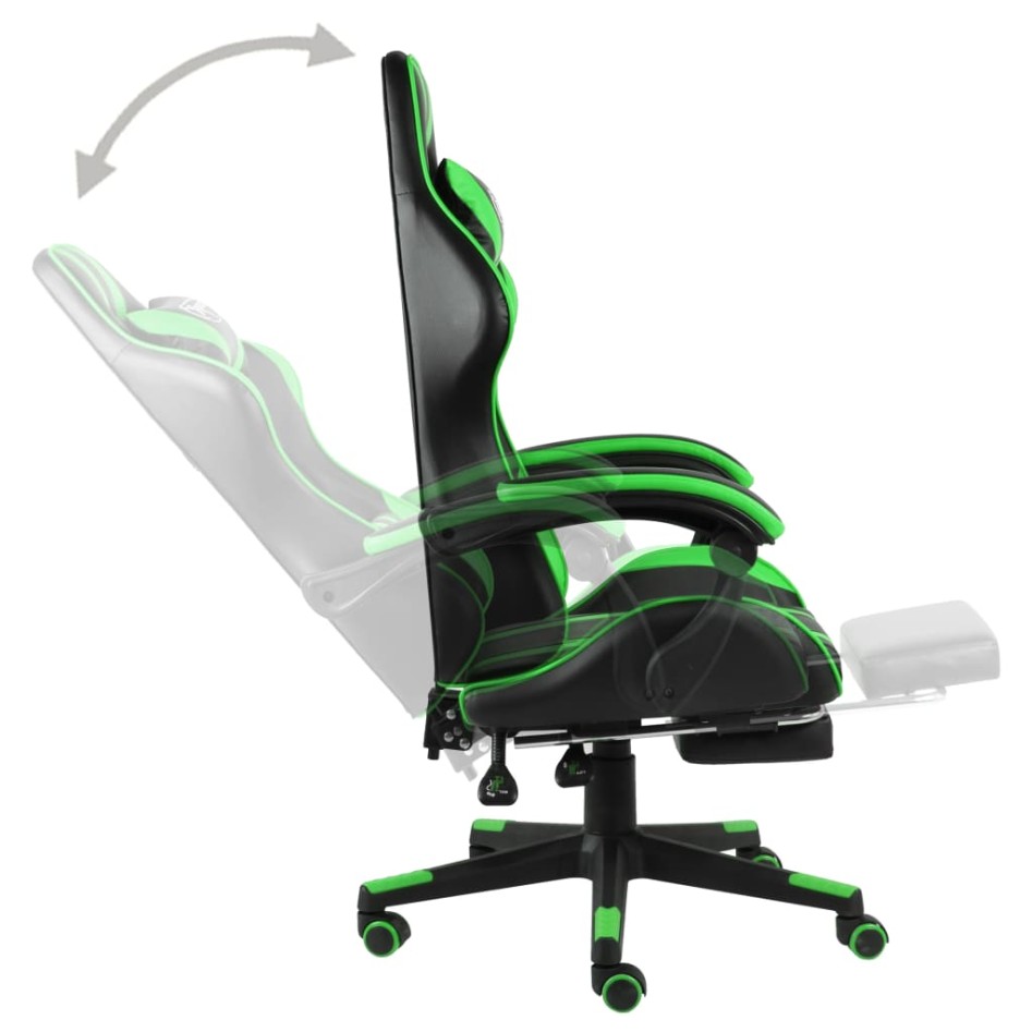 Silla gaming con reposapiés cuero sintético negro y