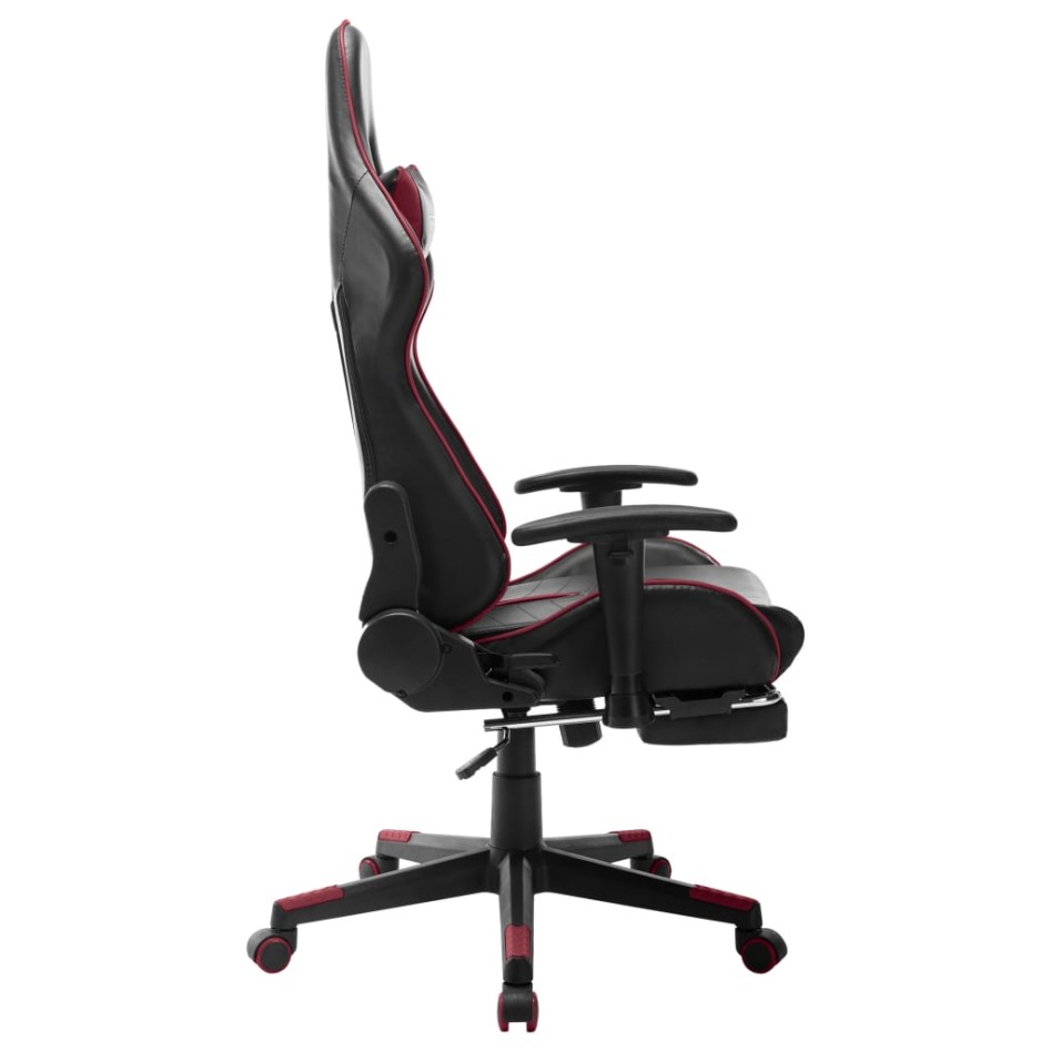 Silla de gaming reposapiés cuero sintético negro y rojo