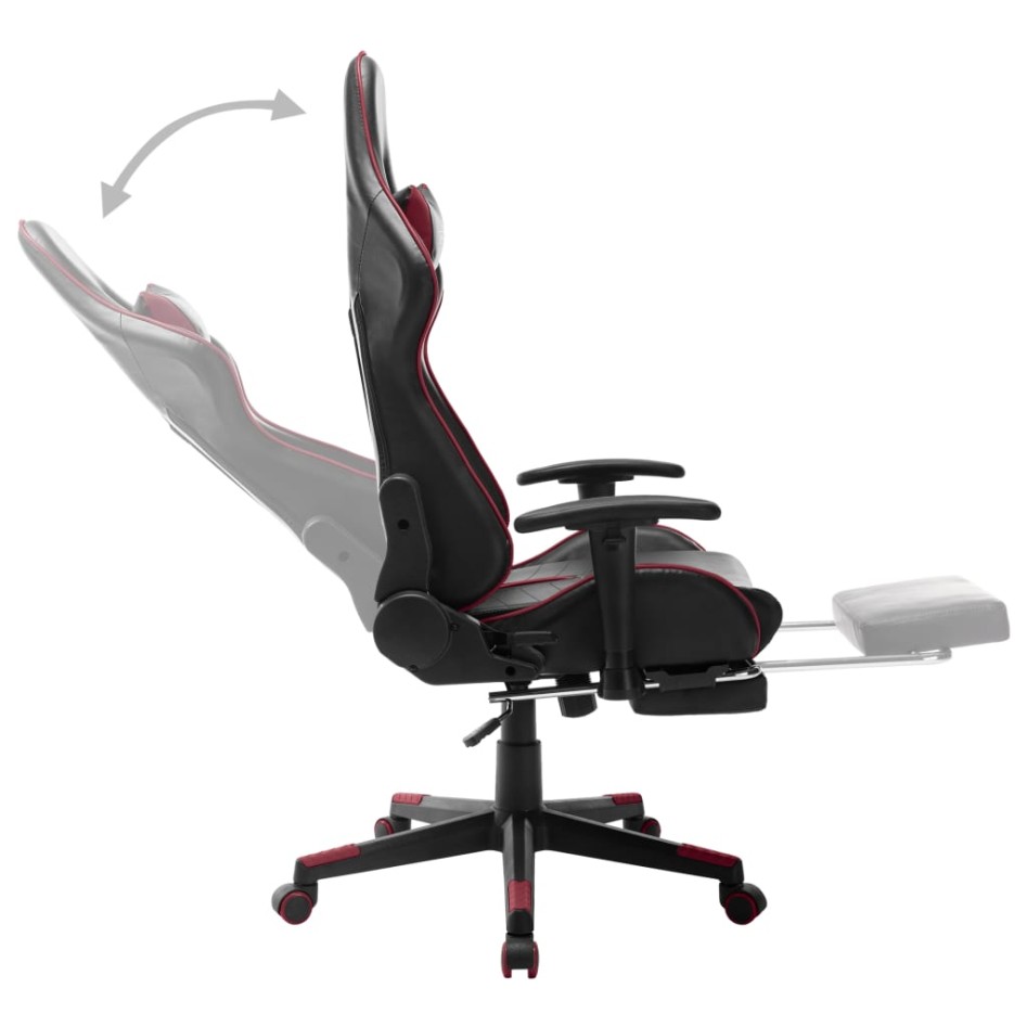 Silla de gaming reposapiés cuero sintético negro y rojo