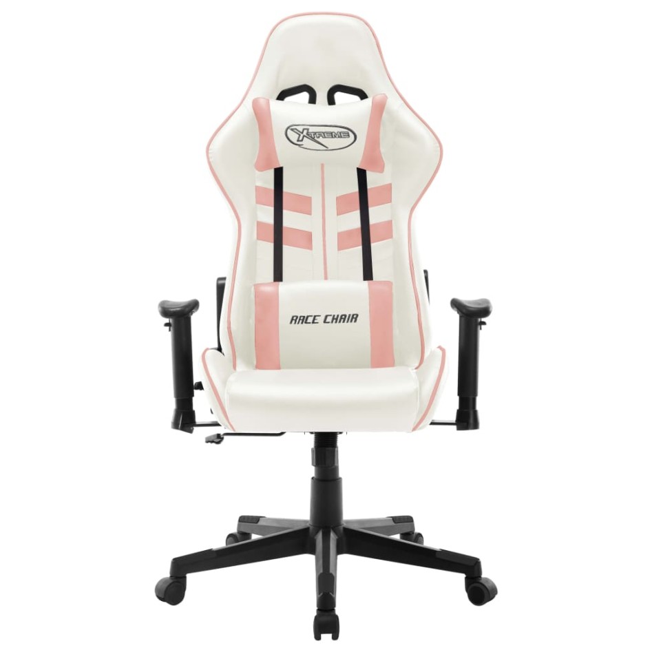 Silla de gaming de cuero sintético blanco y