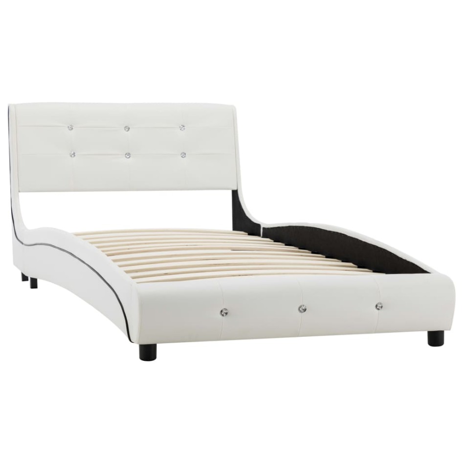 Estructura de cama de cuero sintético blanco 90x200