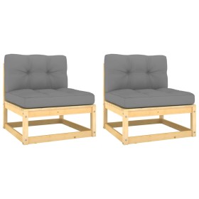 Sofá central de jardín 2 pzas cojines madera pino maciza