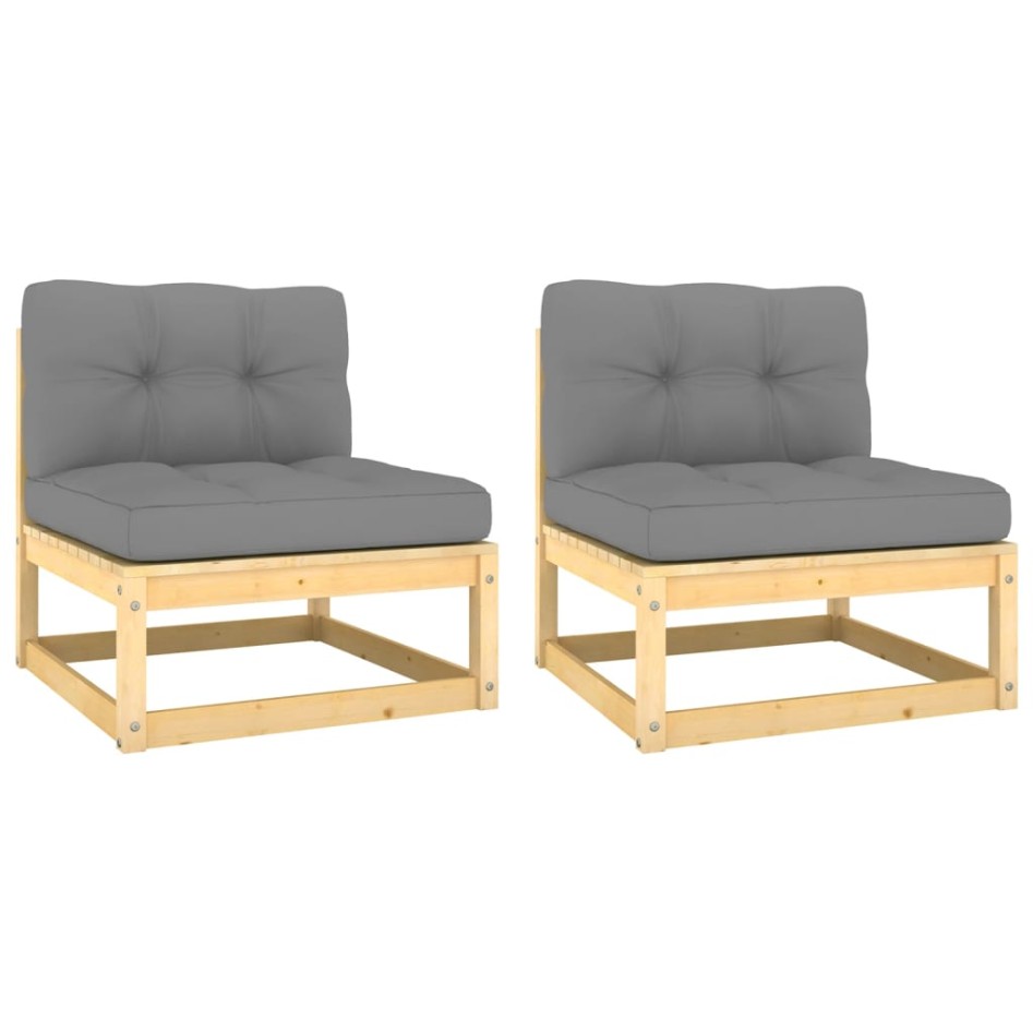 Sofá central de jardín 2 pzas cojines madera pino maciza